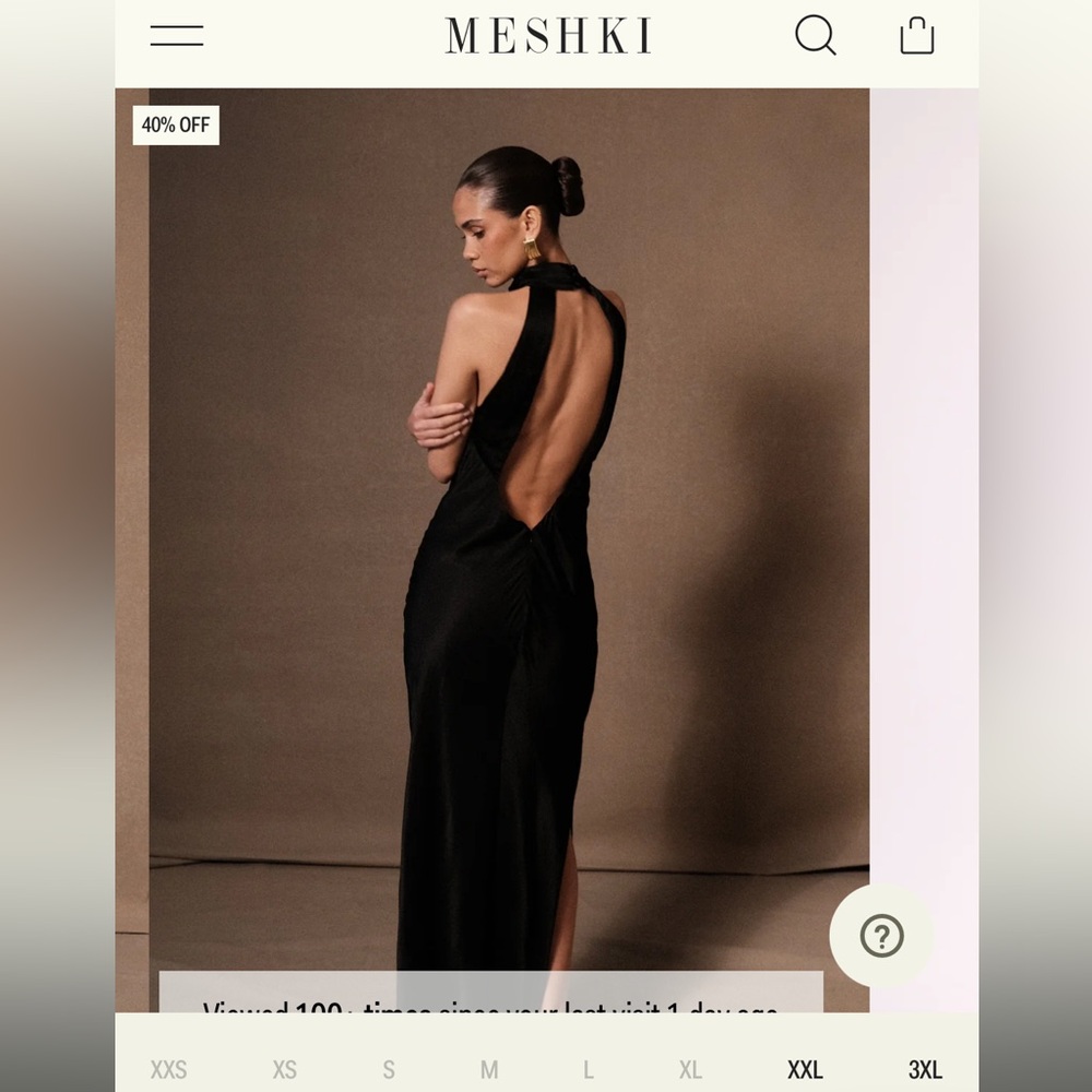 Meshki NWT Claire Satin Drape Back Maxi Dress with Split - Black Small / Medium